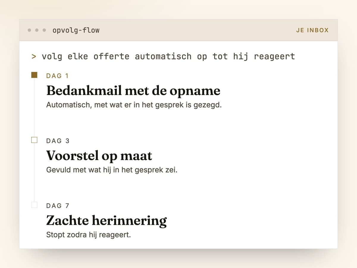Voorbeeld: Mail en opvolging die niet meer blijven liggen
